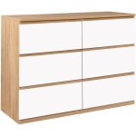 Idmarket - commode 6 tiroirs tomi 110 cm bois faon htre et blanc