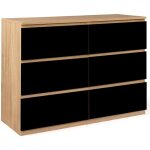 Idmarket - commode 6 tiroirs tomi 110 cm bois faon htre et noir