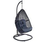 Fauteuil lune suspendu ajour� effet rotin avec coussin gris