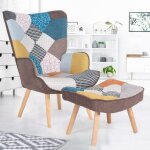 Idmarket - fauteuil scandinave ivar avec repose pieds en tissu patchwork multicouleurs Idmarket - fauteuil scandinave ivar avec repose pieds en tissu patchwork multicouleurs