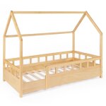Idmarket - lit cabane enfant 80 x 160 cm neree bois avec sommier et barrières Idmarket - lit cabane enfant 80 x 160 cm neree bois avec sommier et barrières