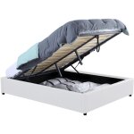 Lit coffre double miami avec sommier 160 x 200 cm pvc blanc