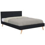 Idmarket - lit double scandinave oslo avec t�te de lit et sommier 160 x 200 cm tissu noir