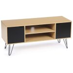 Idmarket - meuble tv 113 cm vintage noemi pied �pingle bois portes noires
