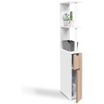 Meuble wc étagère bois willy 2 portes blanc et hêtre Meuble wc étagère bois willy 2 portes blanc et hêtre