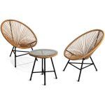 Idmarket - salon de jardin izmir - table et 2 fauteuils oeuf - cordage effet rotin - bois - clair