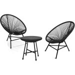 Idmarket - salon de jardin izmir table et 2 fauteuils oeuf cordage noir Idmarket - salon de jardin izmir table et 2 fauteuils oeuf cordage noir