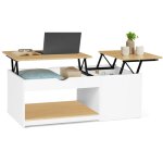 Idmarket - table basse 2 plateaux relevables eyla avec coffre bois blanc et fa�on h�tre