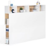 Idmarket - t�te de lit sur pied cleo 145 cm avec rangements ferm�s et niches blanc et fa�on h�tre