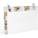 Idmarket - t�te de lit sur pied cleo 165 cm avec rangements ferm�s et niches blanc et fa�on h�tre