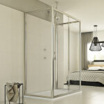 Idralite - cabine de douche coulissante en forme u verre transparent h 198 mod. young trio 1 porte 80x130x80 ...
