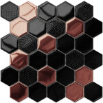 Ilcom - mosa�que de verre hexagonale sur maille pour salle de bain ou cuisine 25. 5 cm x 24. 7 cm - copper ...