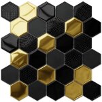 Ilcom - mosa�que de verre hexagonale sur maille pour salle de bain ou cuisine 25. 5 cm x 24. 7 cm - gold ...