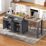 �lot cuisine extensible sur roulettes gris - naturel 112 - 180, 5x45x92, 2cm plan travail tiroirs, mobile ...