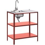 Ilot de cuisine d'ext�rieur avec �vier plateau en acier inoxydable 80 x 50 x 92 cm robinet � levier 2 ...