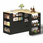 �lot de cuisine avec plan de travail extensible, �lot de rangement avec �tag�res sur trois c�t�s