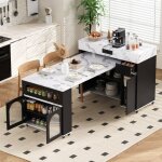 �lot de cuisine avec table extensible - 110, 5 - 187, 5x50, 5x95, 5 cm - sideboard avec prises �lectriques ...