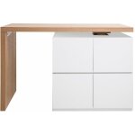 �lot - table de bar modulable avec rangement blanc mat et bois clair ch�ne l140 - 165 cm max