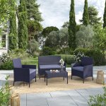 Ims garden - salon de jardin rsine tresse noir / gris - ensemble 4 places - canap + fauteuil + table ...
