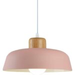 Ineasicer ? lampe � suspension m�tal rond e27 finition bois ? abat - jour d 30 x h 14 cm ? longueur fil ...