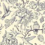 Ineasicer - papier peint pivoine oiseaux fleur beige vintage papier adh�sif pour meuble adhesif salon ...