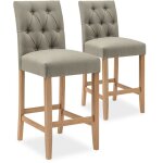 Intensedeco - lot de 2 chaises de bar en bois gaya tissu beige - h65cm
