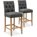 Intensedeco - lot de 2 chaises de bar en bois gaya tissu gris - h65cm