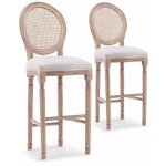 Intensedeco - lot de 2 chaises de bar mdaillon louis xvi cannage rotin tissu beige