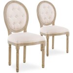 Intensedeco - lot de 2 chaises médaillon capitonnées louis xvi tissu beige Intensedeco - lot de 2 chaises médaillon capitonnées louis xvi tissu beige