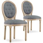 Intensedeco - lot de 2 chaises médaillon capitonnées louis xvi tissu gris Intensedeco - lot de 2 chaises médaillon capitonnées louis xvi tissu gris