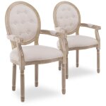 Intensedeco - lot de 2 fauteuils médaillon capitonnés louis xvi tissu beige Intensedeco - lot de 2 fauteuils médaillon capitonnés louis xvi tissu beige