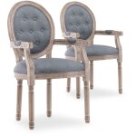 Intensedeco - lot de 2 fauteuils médaillon capitonnés louis xvi tissu gris Intensedeco - lot de 2 fauteuils médaillon capitonnés louis xvi tissu gris