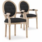 Intensedeco - lot de 2 fauteuils mdaillon capitonns louis xvi tissu noir