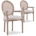 Intensedeco - lot de 2 fauteuils m�daillon louis xvi cannage rotin tissu beige