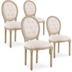 Intensedeco - lot de 4 chaises mdaillon capitonnes louis xvi tissu beige