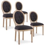 Intensedeco - lot de 4 chaises mdaillon capitonnes louis xvi tissu noir