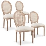Intensedeco - lot de 4 chaises mdaillon louis xvi cannage rotin tissu beige