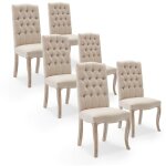 Intensedeco ? lot de 6 chaises capitonn�es jade en tissu beige ? pieds en bois h�v�a ? dossier molletonn� ...