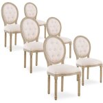 Intensedeco - lot de 6 chaises médaillon capitonnées louis xvi tissu beige Intensedeco - lot de 6 chaises médaillon capitonnées louis xvi tissu beige