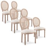 Intensedeco - lot de 6 chaises mdaillon louis xvi cannage rotin tissu beige