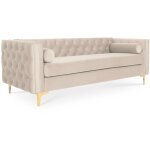 Intensedeco - canap� 3 places edward velours beige pieds dor�