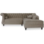 Intensedeco ? canap� d'angle droit velours taupe 240cm ? m�ridienne gauche ? style chesterfield ? confort ...