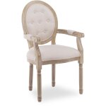 Intensedeco - fauteuil médaillon capitonné louis xvi tissu beige Intensedeco - fauteuil médaillon capitonné louis xvi tissu beige
