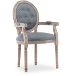 Intensedeco - fauteuil médaillon capitonné louis xvi tissu gris Intensedeco - fauteuil médaillon capitonné louis xvi tissu gris