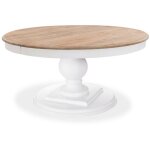 Intensedeco ? table ronde extensible en bois massif ? plateau en pin ? pied central blanc ? dimensions ...