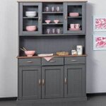 Inter link - buffet vaisselier 5 portes et 3 tiroirs en pin massif gris - tera