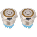 Interrupteur � bouton - poussoir inox 19mm - lot de 2, 4 broches, voyant jaune, ip65, 12 - 24v dc