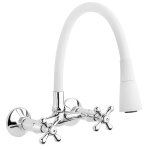 Invena - robinet cuisine mitigeur blanc mural manettes croisillons roma bec flexible