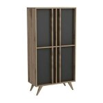 Iperbriko - buffet haut 4 portes en noyer anthracite 72x35x139h cm Iperbriko - buffet haut 4 portes en noyer anthracite 72x35x139h cm