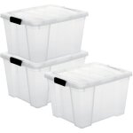 Iris ohyama, boite de rangement plastique avec couvercle, 30l, lot de 3, transparent, hb - 30